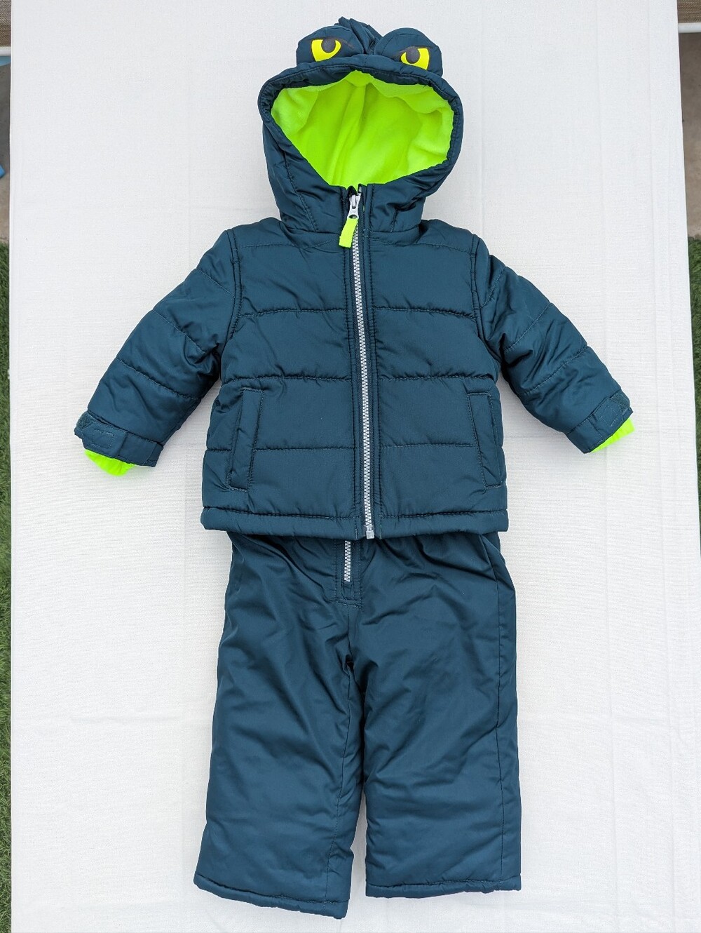 Toddler Boy 2-Piece Monster Hooded Snowsuit Jacket & Bib Set